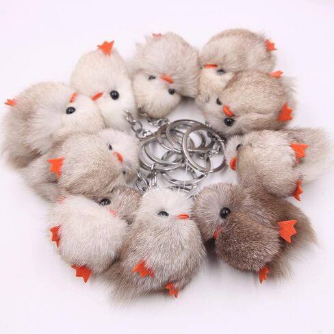 سلسلة مفاتيح بوم من فرو المنك الأصلي - حلية محفظة حقيبة الدجاج - إكسسوار جيب Chicklet الفاخر in Kuwait