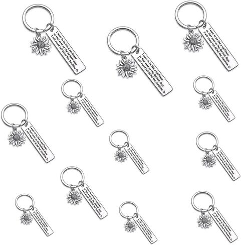LONG TAO 12 Pcs Sunflower Stainless Steel Keychain Hanging Buckle Encouragement Keyring Inspirational Keychain Friendship Birthday Christmas Gift for Best Friend Women Female Gifts, Silver, samll in Kuwait