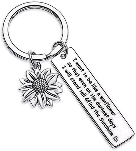 LONG TAO 12 Pcs Sunflower Stainless Steel Keychain Hanging Buckle Encouragement Keyring Inspirational Keychain Friendship Birthday Christmas Gift for Best Friend Women Female Gifts, Silver, samll in Kuwait