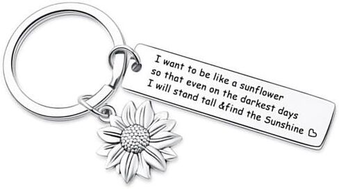 LONG TAO 12 Pcs Sunflower Stainless Steel Keychain Hanging Buckle Encouragement Keyring Inspirational Keychain Friendship Birthday Christmas Gift for Best Friend Women Female Gifts, Silver, samll in Kuwait
