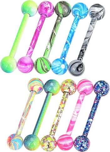 YOFANST Stainless Steel Colorful Ball Horseshoe Nose Rings Tongue Rings Nipple Rings 14G Bar Length 16mm in Saudi Arabia