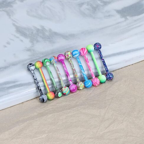 YOFANST Stainless Steel Colorful Ball Horseshoe Nose Rings Tongue Rings Nipple Rings 14G Bar Length 16mm in Saudi Arabia