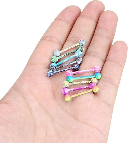 YOFANST Stainless Steel Colorful Ball Horseshoe Nose Rings Tongue Rings Nipple Rings 14G Bar Length 16mm in Saudi Arabia