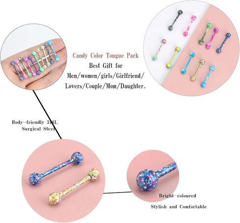 YOFANST Stainless Steel Colorful Ball Horseshoe Nose Rings Tongue Rings Nipple Rings 14G Bar Length 16mm in Saudi Arabia