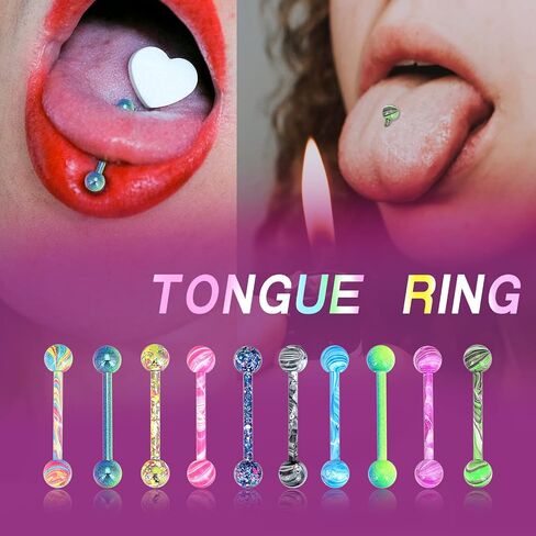 YOFANST Stainless Steel Colorful Ball Horseshoe Nose Rings Tongue Rings Nipple Rings 14G Bar Length 16mm in Saudi Arabia