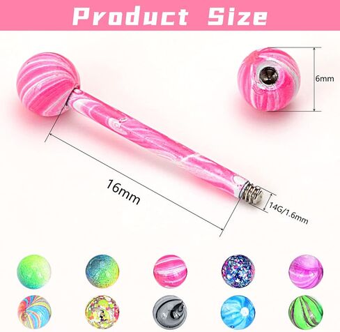 YOFANST Stainless Steel Colorful Ball Horseshoe Nose Rings Tongue Rings Nipple Rings 14G Bar Length 16mm in Saudi Arabia