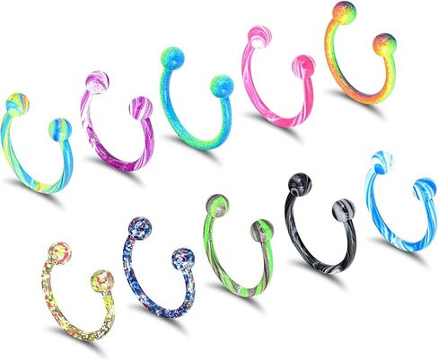 YOFANST Stainless Steel Colorful Ball Horseshoe Nose Rings Tongue Rings Nipple Rings 14G Bar Length 16mm in Saudi Arabia