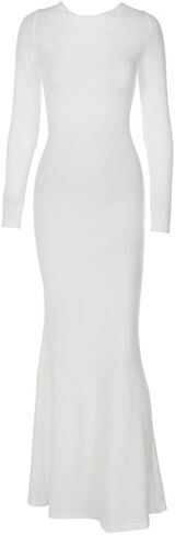 VACILO Women's Sexy Crew Neck Lounge Long Dress Elegant Long Sleeve Backless Bodycon Maxi Dresses in Saudi Arabia