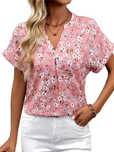 VETIOR Summer V Neck Short Sleeve Flowy Tunic Shirts Blouses for Women Dressy Casual in Saudi Arabia