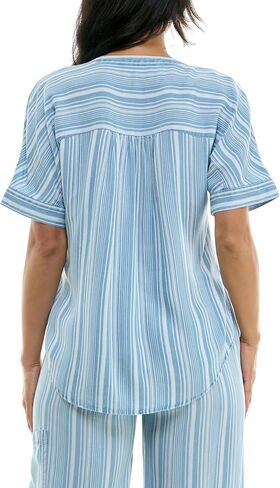 Zac & Rachel Women's Button Up Tencel Top with Short Sleeve and Front Tie Fashion Detail in Saudi Arabia