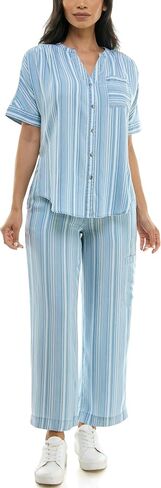 Zac & Rachel Women's Button Up Tencel Top with Short Sleeve and Front Tie Fashion Detail in Saudi Arabia