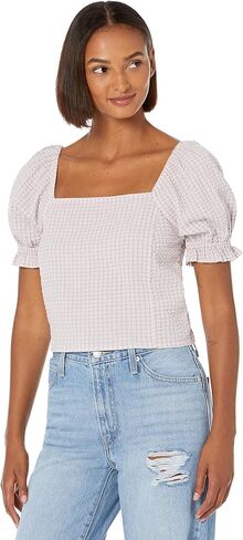 Madewell Seersucker Hopewell Puff-Sleeve Crop Top in Plaid in Saudi Arabia