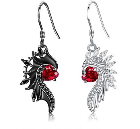 Angel Devil Earrings Sterling Silver Angel Wings Heart Dangle Drop Earrings Wings Jewelry Gifts for Women Girls in Saudi Arabia