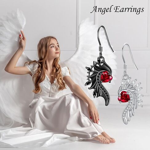 Angel Devil Earrings Sterling Silver Angel Wings Heart Dangle Drop Earrings Wings Jewelry Gifts for Women Girls in Saudi Arabia