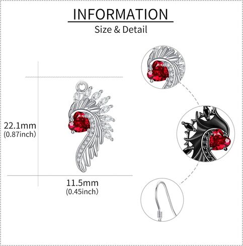 Angel Devil Earrings Sterling Silver Angel Wings Heart Dangle Drop Earrings Wings Jewelry Gifts for Women Girls in Saudi Arabia