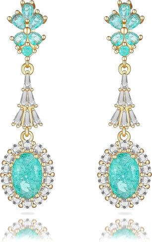 أقراط معلقة للنساء 18K أقراط فيروزي أزرق مكعب زركونيا مجوهرات متدلية مأدبة عيد الميلاد وبار ميتزفه in Kuwait