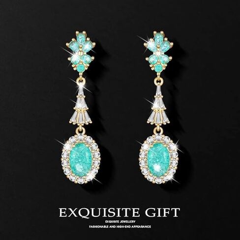 أقراط معلقة للنساء 18K أقراط فيروزي أزرق مكعب زركونيا مجوهرات متدلية مأدبة عيد الميلاد وبار ميتزفه in Kuwait