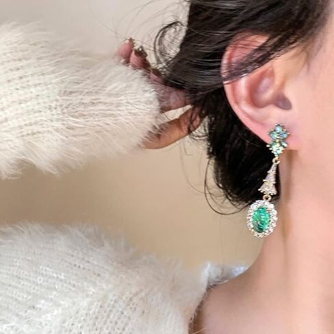 أقراط معلقة للنساء 18K أقراط فيروزي أزرق مكعب زركونيا مجوهرات متدلية مأدبة عيد الميلاد وبار ميتزفه in Kuwait