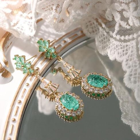 أقراط معلقة للنساء 18K أقراط فيروزي أزرق مكعب زركونيا مجوهرات متدلية مأدبة عيد الميلاد وبار ميتزفه in Kuwait