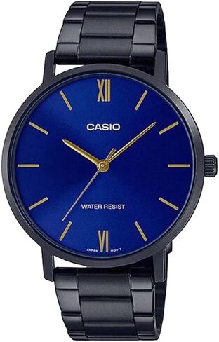 Casio MTP-VT01B-2B Men's Minimalistic Black IP Stainless Steel Blue Dial 3-Hand Analog Watch in Saudi Arabia