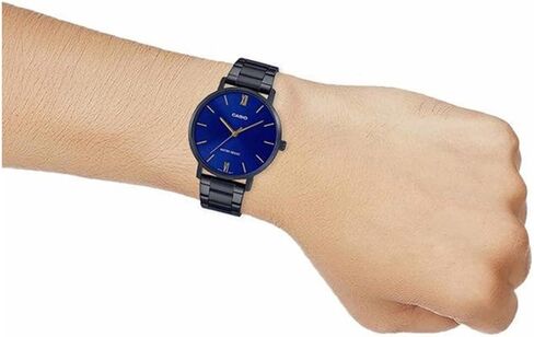 Casio MTP-VT01B-2B Men's Minimalistic Black IP Stainless Steel Blue Dial 3-Hand Analog Watch in Saudi Arabia