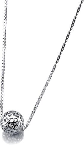 H&Beautimer 925 Sterling Silver Italian Handmade Box Chain Necklace for Women - Minimalist Ball Pendant Necklace 18'' - Charm Teen Girls Jewelry - Mother's Day Birthday Gift in Saudi Arabia
