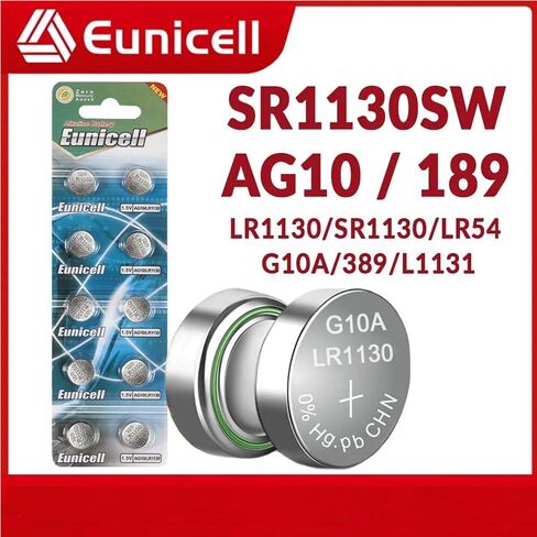 Eunicell Set of 100 Button Cells AG10 LR54 LR1130 L1131 SR1130W 389 G10-1.5 Volt in Saudi Arabia