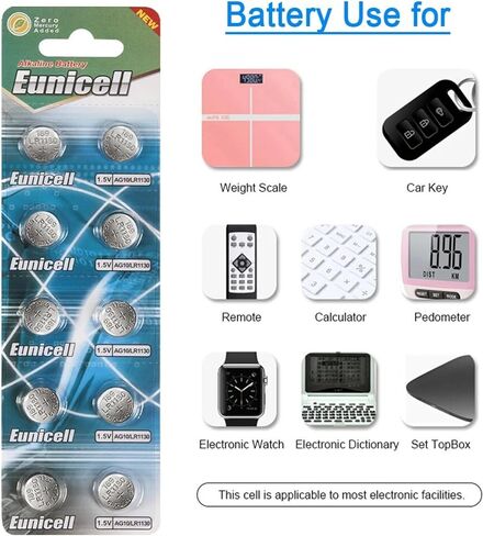 Eunicell Set of 100 Button Cells AG10 LR54 LR1130 L1131 SR1130W 389 G10-1.5 Volt in Saudi Arabia