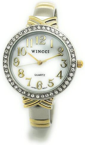 ساعة Wincci للسيدات من عرق اللؤلؤ بسوار معدني وسوار كوارتز تناظري أنيق مع أحجار الراين in Saudi Arabia