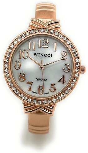 ساعة Wincci للسيدات من عرق اللؤلؤ بسوار معدني وسوار كوارتز تناظري أنيق مع أحجار الراين in Saudi Arabia