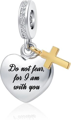 Religious Cross Heart Pendant Charm Engraved Inspiring Words Charm Bead for European Bracelet in Saudi Arabia