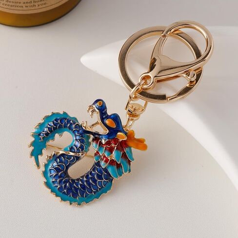 tenghong2021 Sparkling Rhinestone Dragon Keychain Chinese Dragon Party Favor Punk Dragon Amulet Cute Key Chain for Women Men in Saudi Arabia