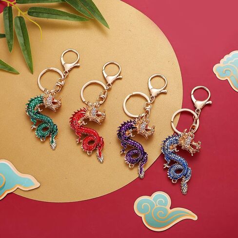 tenghong2021 Sparkling Rhinestone Dragon Keychain Chinese Dragon Party Favor Punk Dragon Amulet Cute Key Chain for Women Men in Saudi Arabia