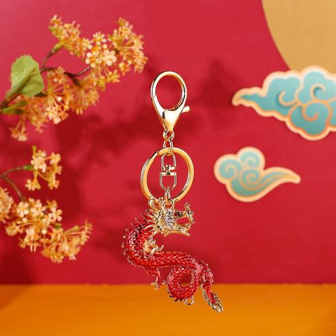 tenghong2021 Sparkling Rhinestone Dragon Keychain Chinese Dragon Party Favor Punk Dragon Amulet Cute Key Chain for Women Men in Saudi Arabia