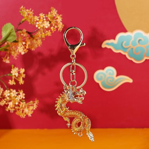 tenghong2021 Sparkling Rhinestone Dragon Keychain Chinese Dragon Party Favor Punk Dragon Amulet Cute Key Chain for Women Men in Saudi Arabia