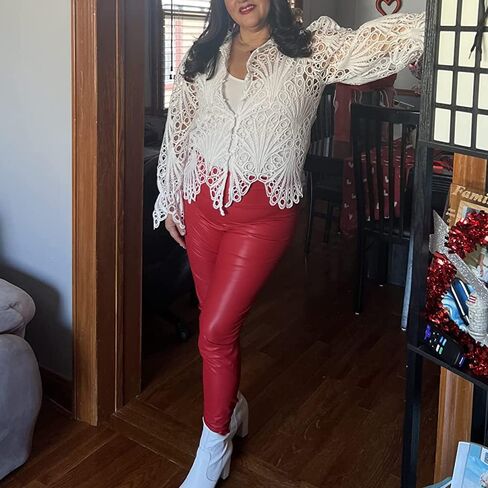 المرأة مثير الدانتيل كم طويل تكدرت القمم لطيف نفخة مضيئة البلوزات الخامس الرقبة الجوف خارج زر أسفل قميص سترة in Kuwait