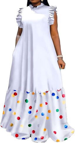 Famnbro Plus Size Maxi Dress for Women Summer Ruffles Sleeveless Patchwork Printed African Dresses in Saudi Arabia