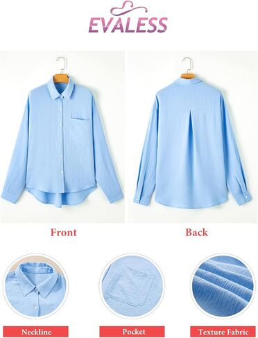 EVALESS Women's Button Down Shirts Long Sleeve Oversized Work Office Dress Shirt in Saudi Arabia