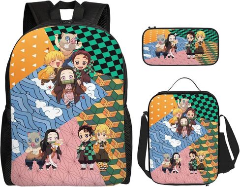 Anime Backpacks Set,Cartoon Laptop Backpacks Teens Backpack Travel Bags Pencil Case Lunch Box (Cute) in Saudi Arabia
