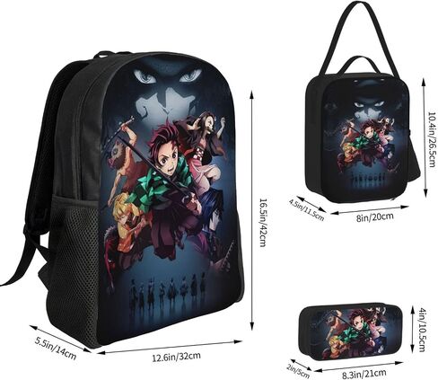 Anime Backpacks Set,Cartoon Laptop Backpacks Teens Backpack Travel Bags Pencil Case Lunch Box (Cute) in Saudi Arabia