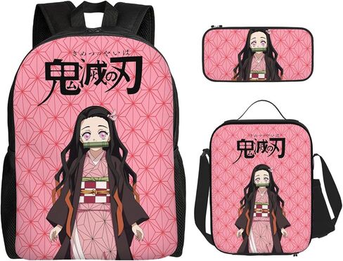 Anime Backpacks Set,Cartoon Laptop Backpacks Teens Backpack Travel Bags Pencil Case Lunch Box (Cute) in Saudi Arabia