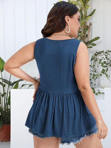Women Tops Plus Size Summer Sleeveless Tank Tops Blouse Casual Button Ruched Hem Blouses Shirts in Kuwait