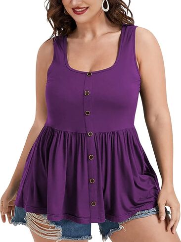 Women Tops Plus Size Summer Sleeveless Tank Tops Blouse Casual Button Ruched Hem Blouses Shirts in Saudi Arabia
