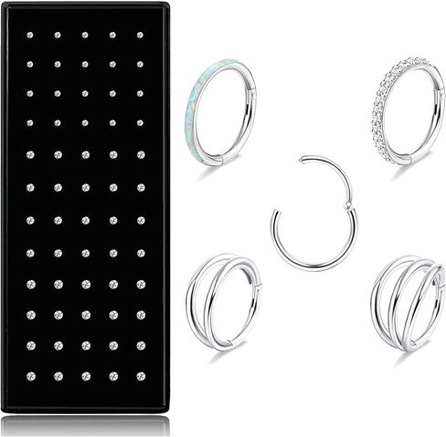 THUNARAZ الفولاذ المقاوم للصدأ ترصيع الأنف خواتم هوب للنساء الرجال 18G 22G الفرس الحاجز خواتم ثقب المجوهرات in Kuwait