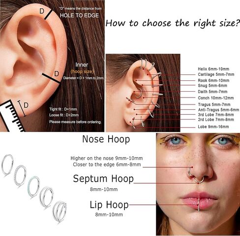 THUNARAZ الفولاذ المقاوم للصدأ ترصيع الأنف خواتم هوب للنساء الرجال 18G 22G الفرس الحاجز خواتم ثقب المجوهرات in Kuwait