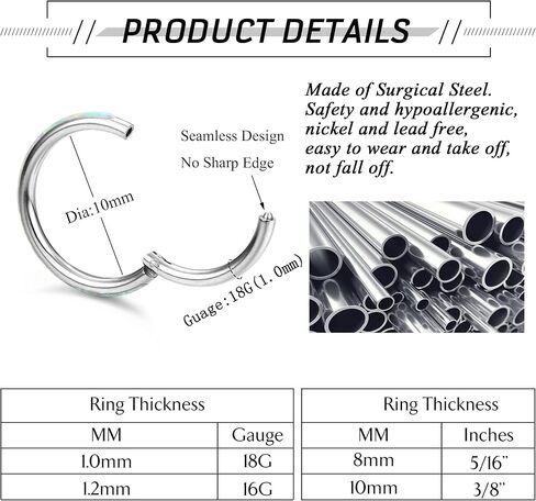 THUNARAZ الفولاذ المقاوم للصدأ ترصيع الأنف خواتم هوب للنساء الرجال 18G 22G الفرس الحاجز خواتم ثقب المجوهرات in Kuwait