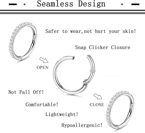 THUNARAZ الفولاذ المقاوم للصدأ ترصيع الأنف خواتم هوب للنساء الرجال 18G 22G الفرس الحاجز خواتم ثقب المجوهرات in Kuwait