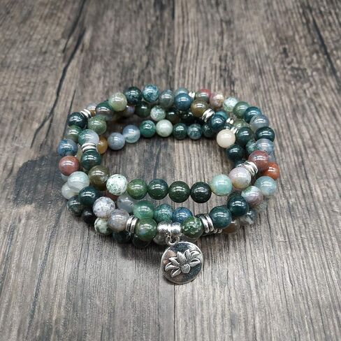 سوار مالا الخرزة 108 ديسكفري الذاتي، مع حلية زهرة اللوتس وخرز ستون صغير 6 ملم in Kuwait