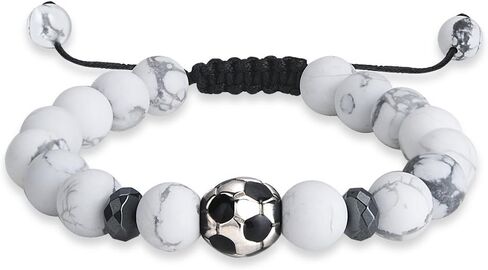 Jeka كرة القدم كرة القدم الخرز سحر سوار للرجال النساء 10mm الأحجار الكريمة الطبيعية مجوهرات رياضية هدية قابلة للتعديل in Kuwait