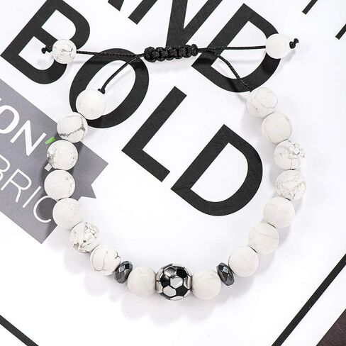 Jeka كرة القدم كرة القدم الخرز سحر سوار للرجال النساء 10mm الأحجار الكريمة الطبيعية مجوهرات رياضية هدية قابلة للتعديل in Kuwait